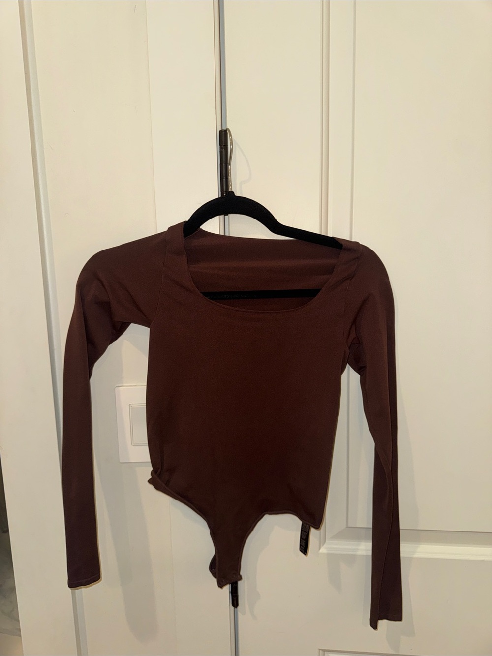 SKIMS Chocolate Brown Long Sleeve Square Neck Bodysuit